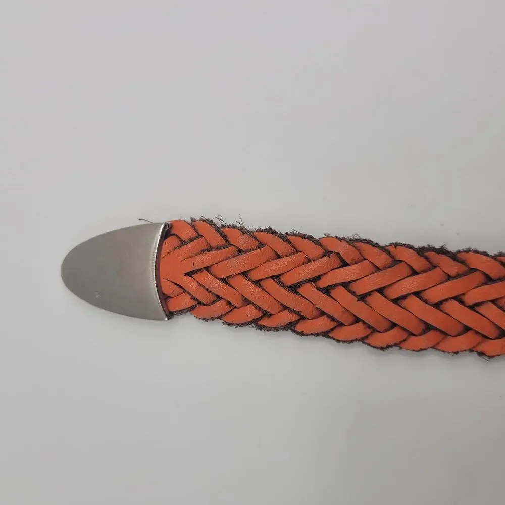 VTG Capezio Belt 2XL Orange Leather Braided Woven Western Boho Minimalist 90s